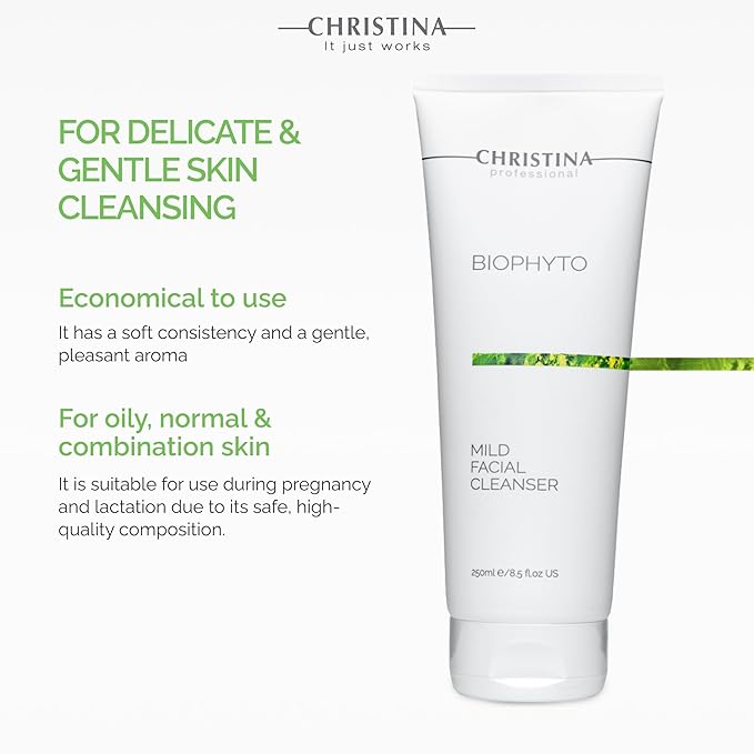 '-CHRISTINA- Biophyto Mild Facial Cleanser with Green Tea and Cucumber Extracts - 250 ml - Soapless Gentle Face Wash and Daily Facial Cleanser for All Skin Types-FemmiqueWomen