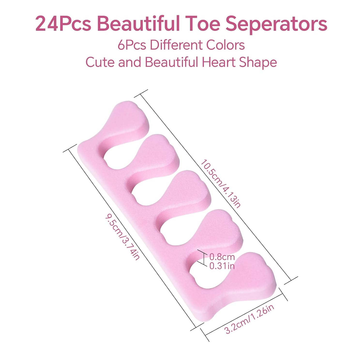 24pcs Toe Separators Set Colorful Heart Toe Separators Soft Durable Pedicure Tools for Feet Cute Design for Kids, Men and Women Spa & Pedicure & Manicure Tools-FemmiqueWomen
