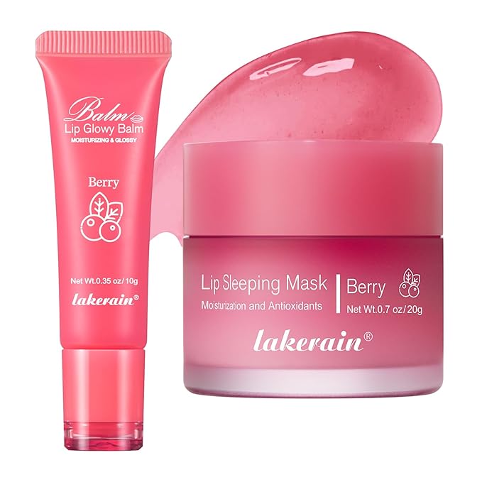 2Pcs Lip Glowy Balm and Lip Sleeping Mask Set, with 4 Flavor Options - Reduce Lip Lines, Enhance Lip Color, Hydrate & Plump Dry Chapped Lips Care (Berry)-FemmiqueWomen