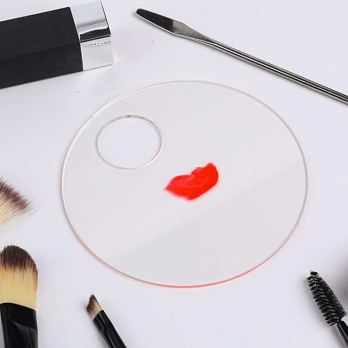 2PCS Acrylic Cosmetic Palette with 2PCS Spatula Tool,Makeup Palette Mixing Tray Apply for Foundation Eye Shadow Lipsticks Nail Art Professional Pigment Blending(Round)-FemmiqueWomen