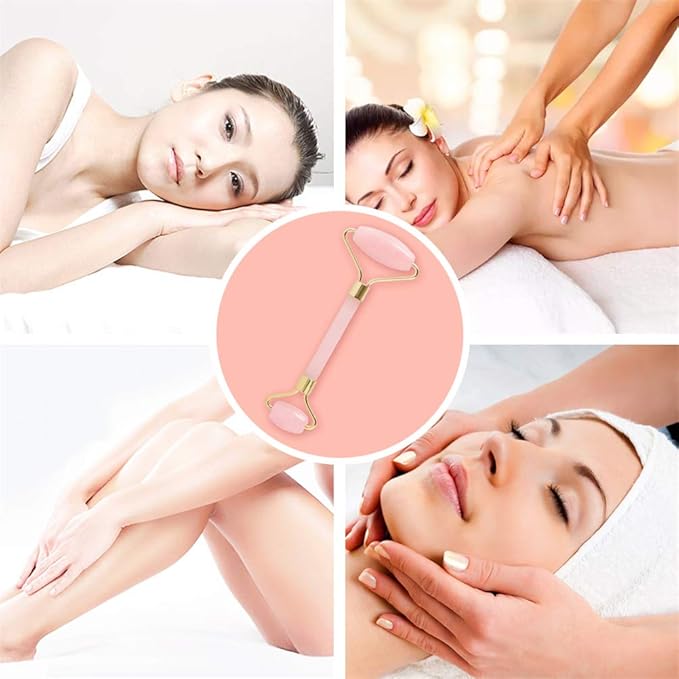 Jade Roller,Rose Quartz Roller for Face,Jade Skincare Tool,Jade Facial Roller,Eye Roller Anti Aging Jade Massager Roller Slimming Healing Chakra Tool A-Rose Quartz (Golden)-FemmiqueWomen