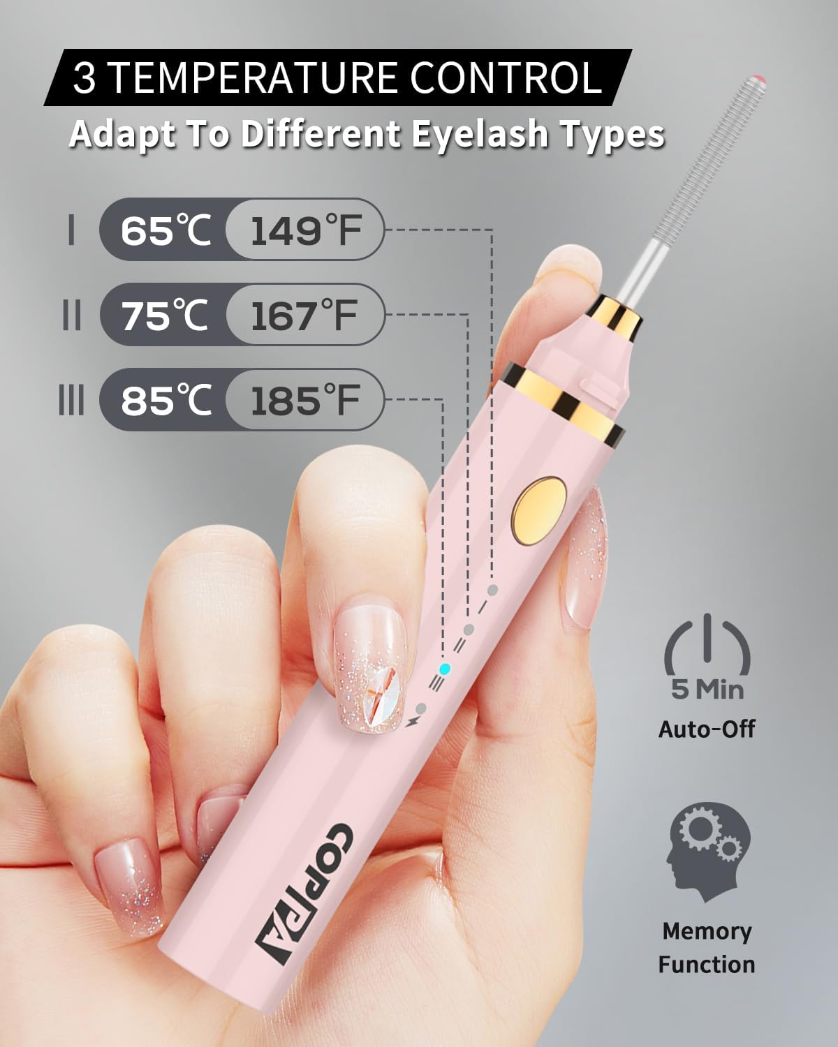 COPPA Electric Lash Curler, LP-1 Lipstick Type 3-in-1 Heated Eyelash Curler with 3 Brush Heads 3 Curling Modes and 3 Temp & 5s Quick Heat-up, Perfect for Beginners and Makeup Pros, Pink-FemmiqueWomen