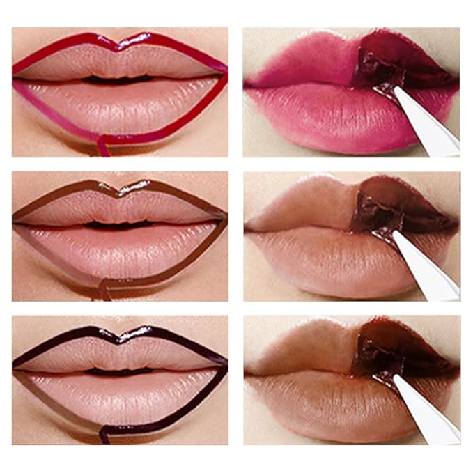 3 Colors Peel Off Lip Liner Stain Kit, Long Wear Matte Lip Tint Stain Set with Tweezer for Women, Waterproof Transfer Proof Highly Pigmented Peel Off Liquid Lipstick for All Skin Types (#1,2,3)-FemmiqueWomen