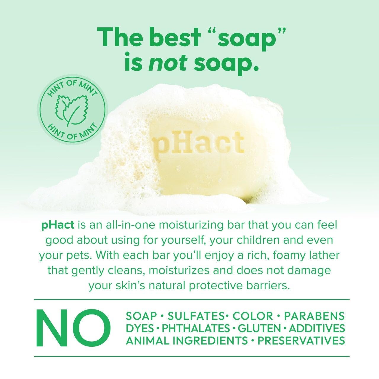 ANDREW LESSMAN pHact Moisture-Rich, Soap-Free Cleansing Bar Hint of Mint. Natural Skin pH. All Skin Types - Even Sensitive Skin. Hypoallergenic. Dermatologist Tested. 12 Pack 4.25 oz each-FemmiqueWomen