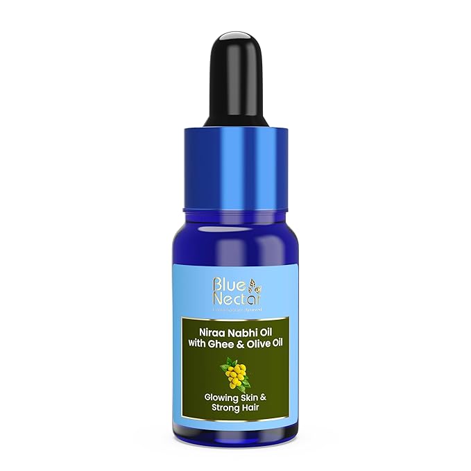 Blue Nectar Ayurveda Navel Oil with Ghee & Olive for Belly Oiling | Natural Belly Button (Nabhi) Oil for Radiant Skin & Deep Hydration (22 Herbs, 0.33Fl Oz)-FemmiqueWomen