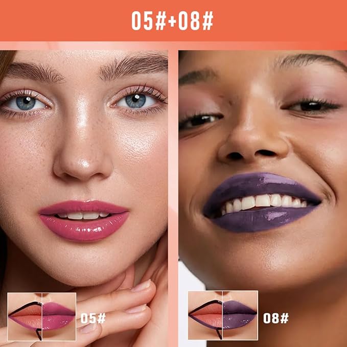 2Pcs Peel Off Lip Gloss Tattoo and Lip Oil 2-in-1, Lip Stain Peel Off Masque - Peel Off Lip Tint ,Long Lasting Waterproof Transfer-proof Lip Mask Lip Gloss Peel Off Lip Liner,Stay Lip Makeup 05#+08#-FemmiqueWomen