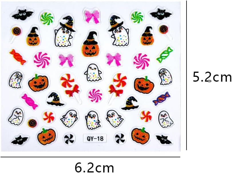30 Sheet Halloween Nail Art Stickers Decals Cute Ghost Pumpkin Design Spider Web Scary Eyes Acrylic Nails Supplies for Women Manicure Decorations-FemmiqueWomen