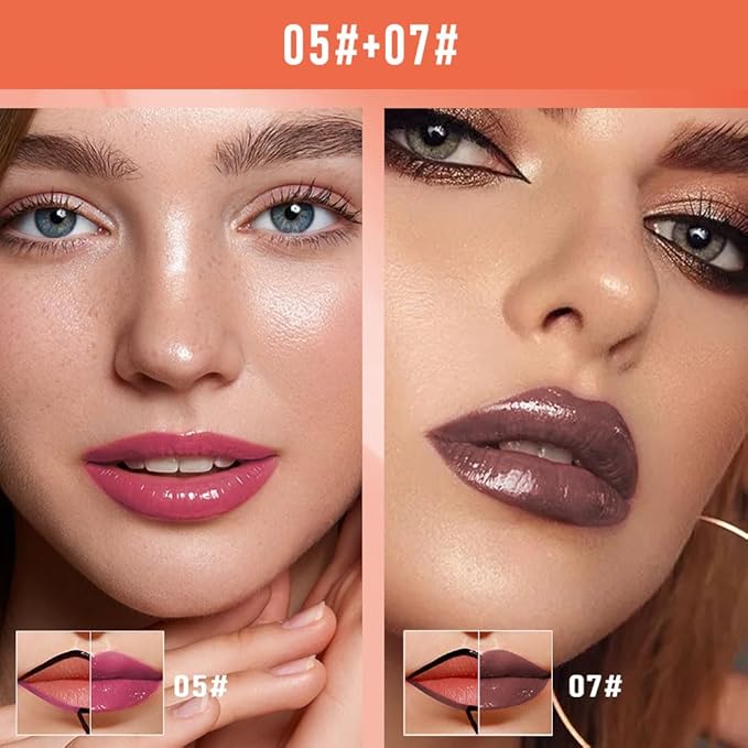 2Pcs Peel Off Lip Gloss Tattoo and Lip Oil 2-in-1, Lip Stain Peel Off Masque - Peel Off Lip Tint ,Long Lasting Waterproof Transfer-proof Lip Mask Lip Gloss Peel Off Lip Liner,Stay Lip Makeup #05+#07-FemmiqueWomen