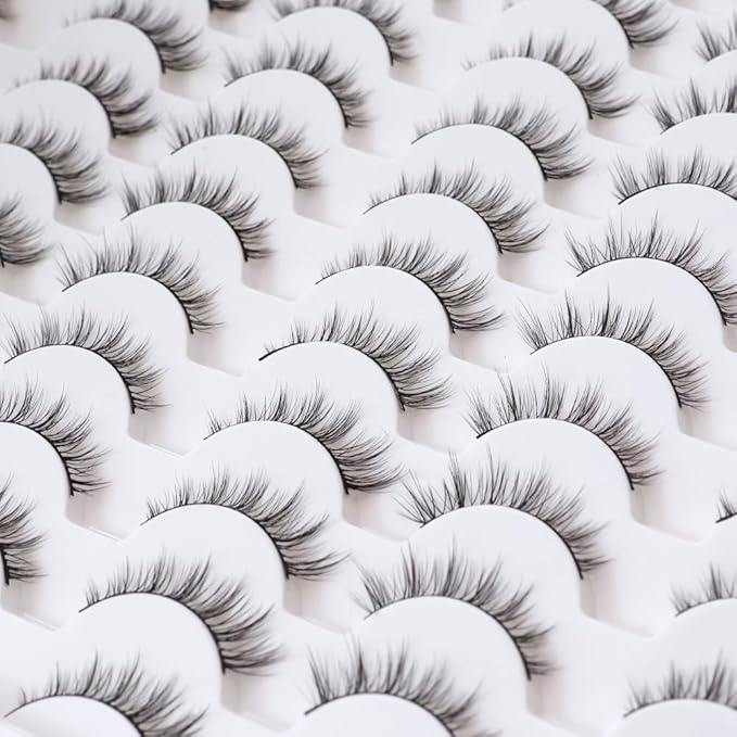 False Eyelashes 48 Pairs Faux Mink Lashes 14mm Wispy Lashes 3D Fluffy Cat Eye Lashes Pack Bulk Wholesale Strip Lashes(style 48-038)-FemmiqueWomen