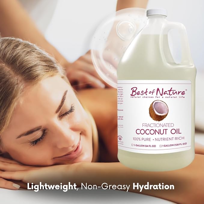 Best of Nature 100% Pure Fractionated Coconut Oil - Liquid MCT Massage & Body Oil, Unscented Moisturizer for Hair, Skin, Face, Aromatherapy Carrier for Essential Oils, Half Gallon (64 fl oz)-FemmiqueWomen
