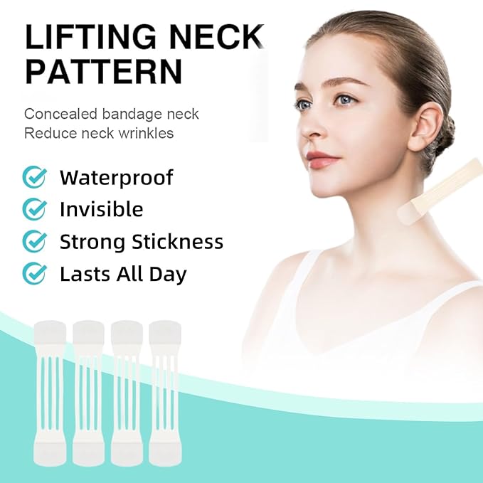 FHH Neck Lifting Tape, Lifting Invisible, Lift Sagging Skin, High Elasticity and Breathability, Suitable for Neck, Face and Jaw (4 Tapes + 20 Patches) A-FemmiqueWomen