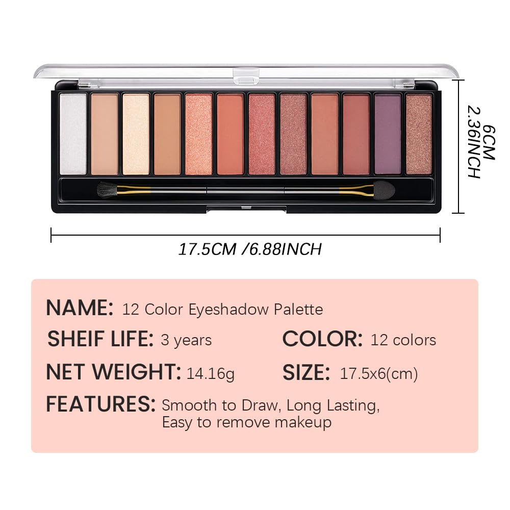 12 Colors Warm Eyeshadow Palette – Matte, Shimmer & Glitter Copper Coral Tones – Rose Gold, Champagne, Bronze & Terracotta Shades – High Pigment, Long-Lasting Eye Makeup for Women – 04#-FemmiqueWomen