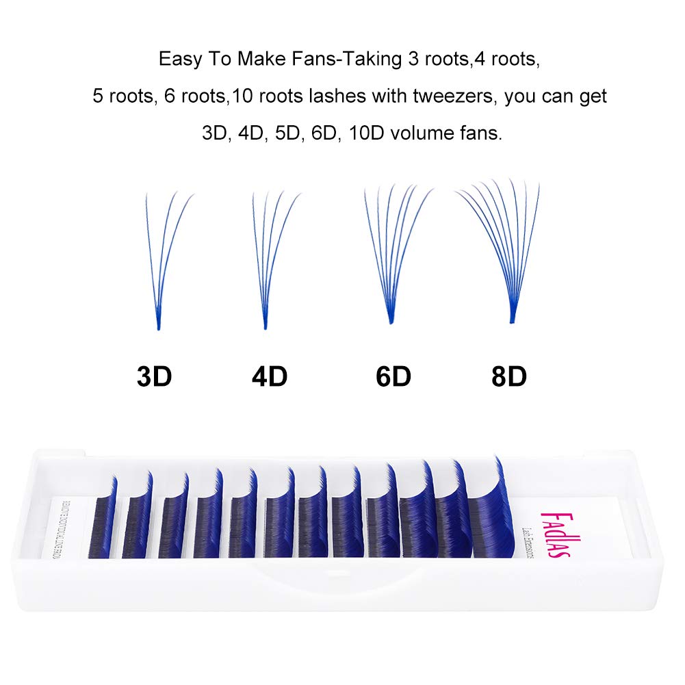 Volume Eyelash Extensions D curl Easy Fan Lash Extensions 8~14mm Mix Tray Blue 0.07mm Lash Extension Supplies by FADLASH (Blue 0.07-D-Mix)-FemmiqueWomen