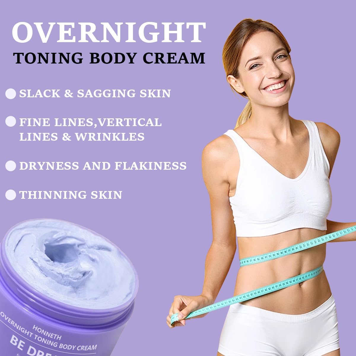 Honneth BE-DREAMY Overnight Toning Whip Body Firming Cream for Legs, Stomach, Arms, with Milk Thistle & Passion Fruit Seed Oil, Targets Loose Skin, 3.38 oz-FemmiqueWomen