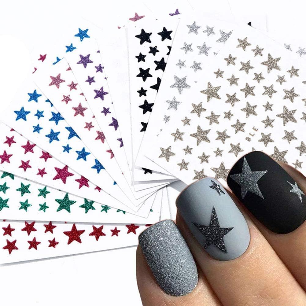 10 Sheets Star Nail Art Stickers Decals 3D Self-Adhesive Nail Art Stickers Star Designs Nails ArtDecorations Stars Decals Manicure Accessories-FemmiqueWomen