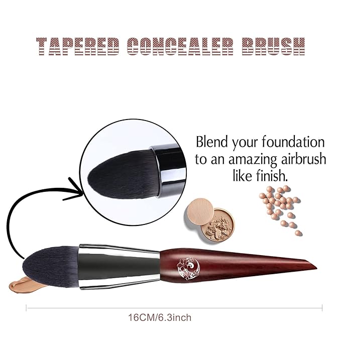 ENERGY Concealer Brush,Tapered Kabuki Foundation Makeup Brush for Under Eye Concealing Blending Liquid Cream Setting Powder Make Up for Full Coverage Cosmetic Applicator Soft Dense Makeup Tool-FemmiqueWomen
