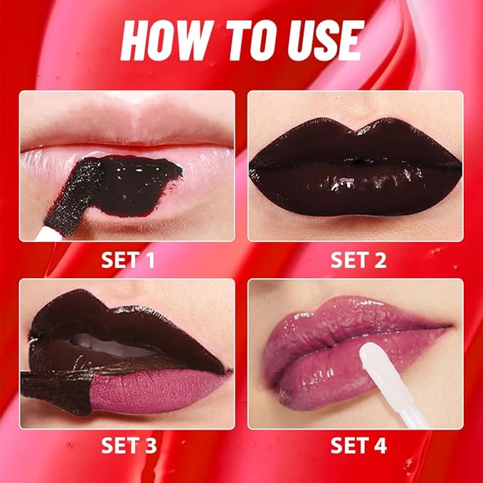 2Pcs Lip Stain Peel Off Lip Gloss oil Dual-Ended Combo, Lips Liner Stain Peel Off Masque, Long Lasting & Waterproof, Transfer-Proof Lip Tint Stain with Lip oil for All Skin Type 05#+08#-FemmiqueWomen