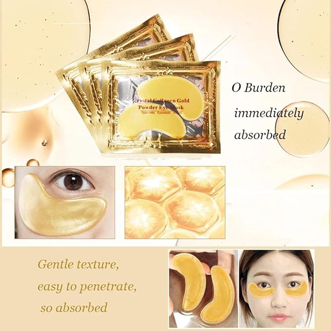 24K Gold Crystal Collagen Under Eye Mask, Anti Aging Hyaluronic Acid Under Eye Patches for Moisturizing & Reducing Dark Circles (15 Pairs)-FemmiqueWomen