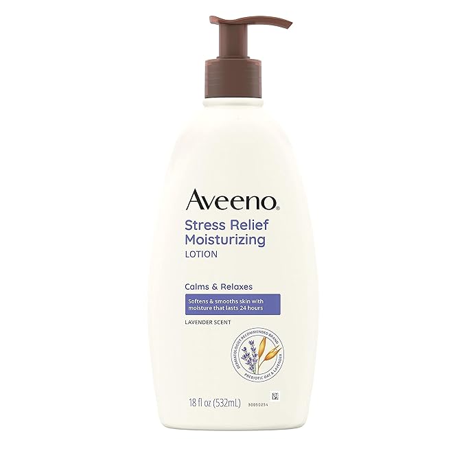 Aveeno Stress Relief Moisturizing Body Lotion with Lavender Scent, Natural Oatmeal to Calm & Relax, Non-Greasy Daily Stress Relief Lotion, 18 fl. oz (Pack of 3)-FemmiqueWomen
