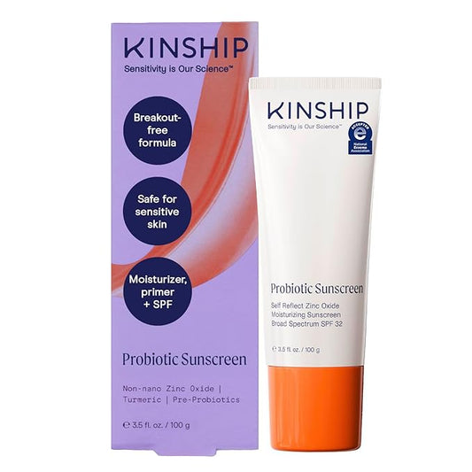 Kinship Zinc Oxide Mineral Sunscreen for Face Self Reflect SPF 32 | Vegan, Reef Safe, Non Toxic Eczema Sunscreen for Sensitive Skin | Sunblock Face Moisturizer with SPF (3.5 oz)-FemmiqueWomen