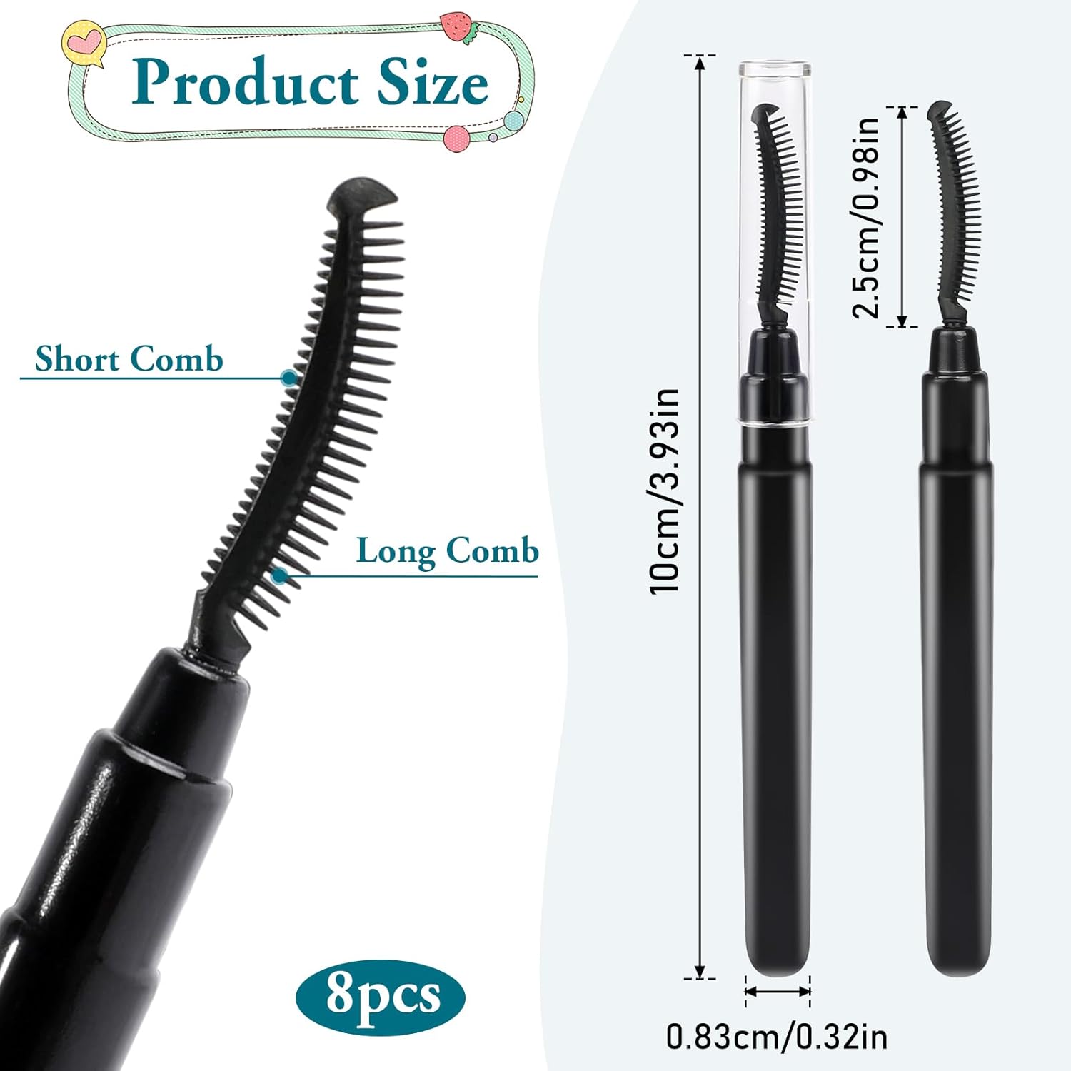 8 Pcs Silicone Eyelash Wands Brushes Mascara Eyelash Separator Black Eyelash Comb Eyebrow Brush Eyelashes Definer with Lid Lash Separating Comb Brow Grooming Brush-FemmiqueWomen