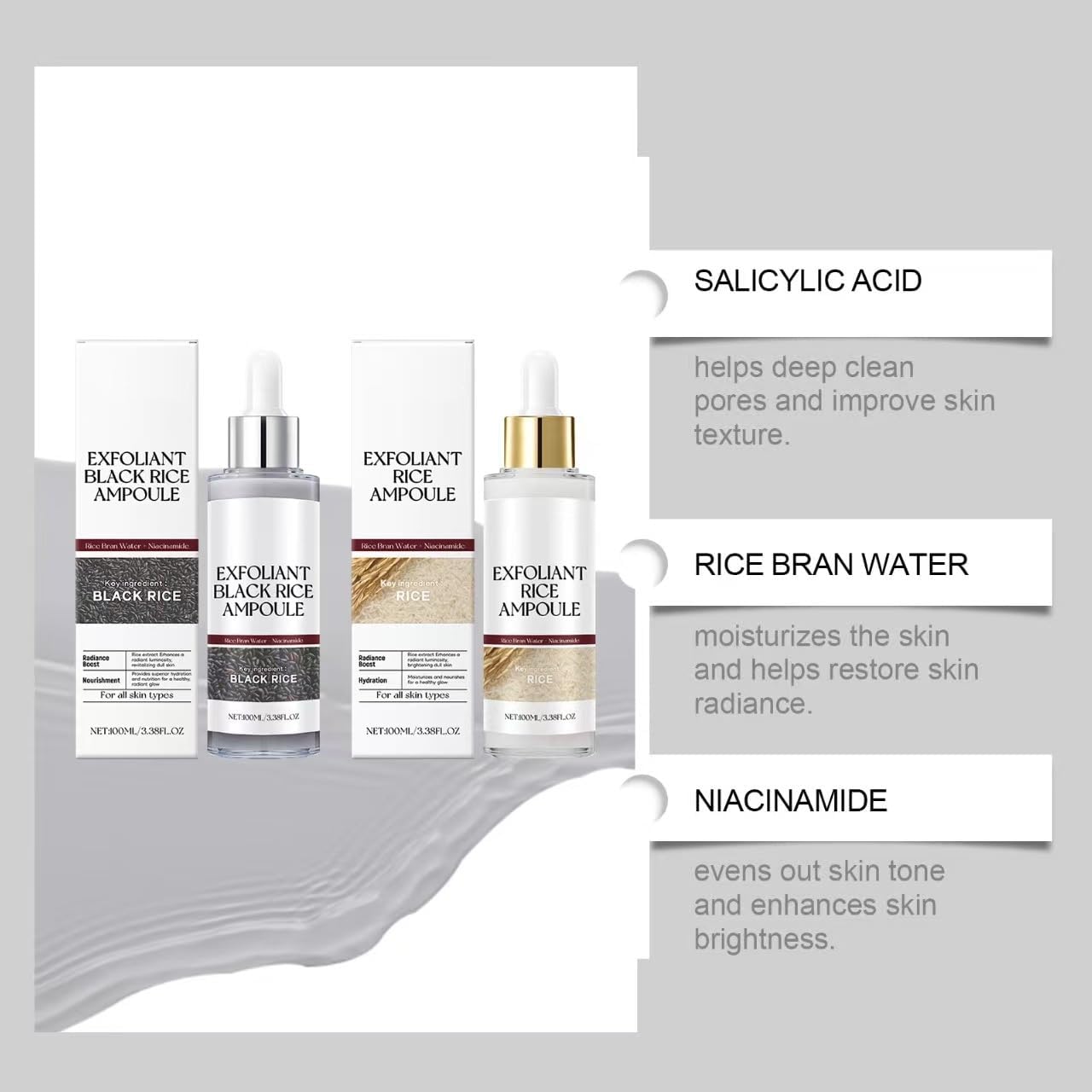 2PCS Black and White Rice Peeling, New Soft Rice Exfoliating Face and Body, Black and White Rice Exfoliant for All Skin Types, Gentle Peel & Deep Hydration - (White+Black)-FemmiqueWomen