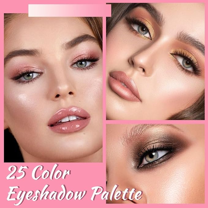 25 Colors Nude Champagne Gold Glitter Matte Shimmer Eyeshadow Palette for Eye Makeup,High Pigmented Brown Eye Shadow Primers Powder Palet de sombras de ojos-FemmiqueWomen