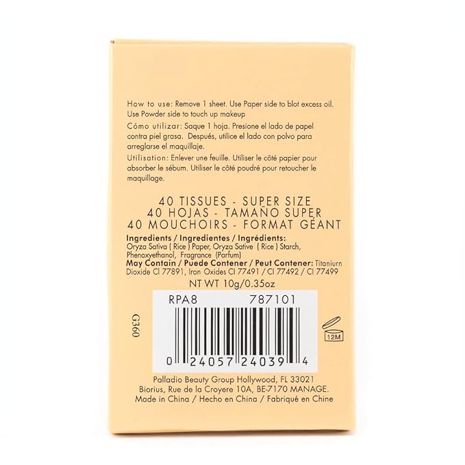 Palladio Face Blotting Tissue Sheets Made from Natural Rice Powder for Oily Skin, Oil Absorbing Paper, 2 Sided, Instant Results, Warm Beige, 40 Count-FemmiqueWomen