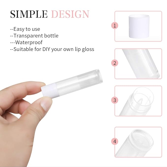 100 Sets Empty Lip Balm Tubes Bulk Round with White Caps for DIY Lipstick homemade, 3/16 Oz (5.5 ml), Clear, BPA Free, 100 Tubes and 100 Caps-FemmiqueWomen