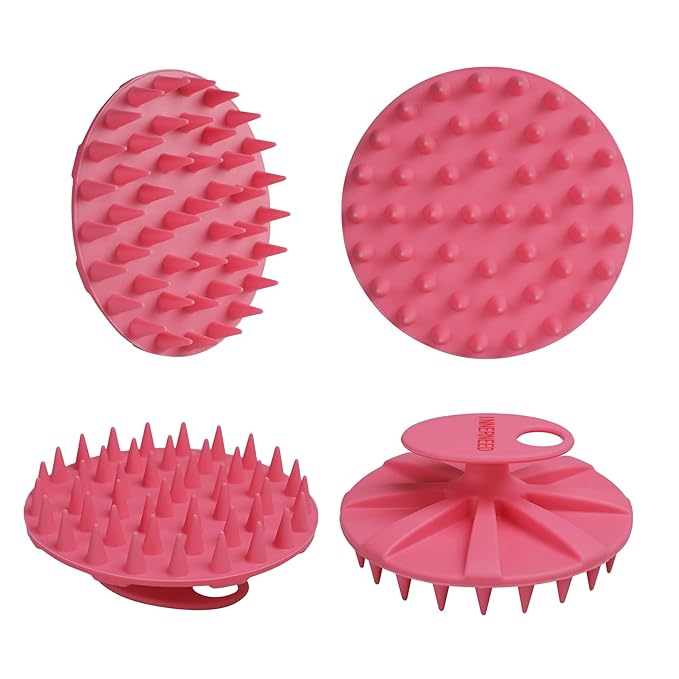 INNERNEED Scalp Massager Shampoo Brush, Wet & Dry Manual Scalp Care Head Scrubber Hair Washing, Soft Silicone Bristles, for Hair Growth, Dandruff Removal (Black+Pink)-FemmiqueWomen