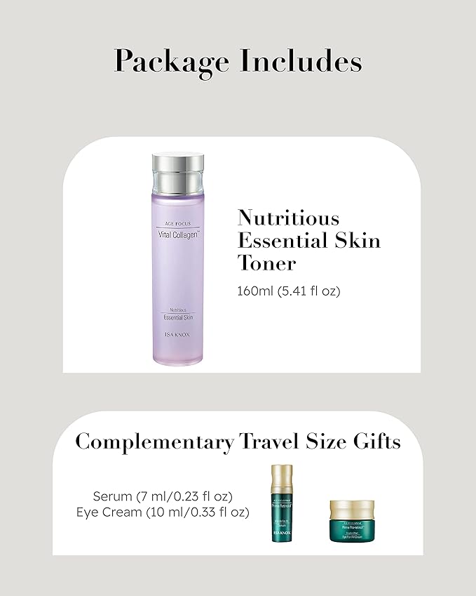 ISA KNOX Age Focus Vital Collagen Essential Toner, Prime Wrinkle for All Serum & Prime Eye for All Cream with Vitamins C, B12 & E (177 ml/5.99 fl oz) Korean Skincare-FemmiqueWomen