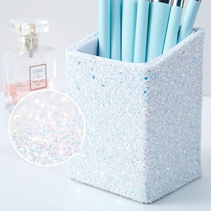 DUcare Makeup Brushes with Holder - 10Pcs Professional Synthetic Make Up Brushes Set for Blush Concealer Foundation Bronzer Powder Eyebrow Contour Eyeshadow Blending Makeup Brush Set, Ice Lake Blue-FemmiqueWomen