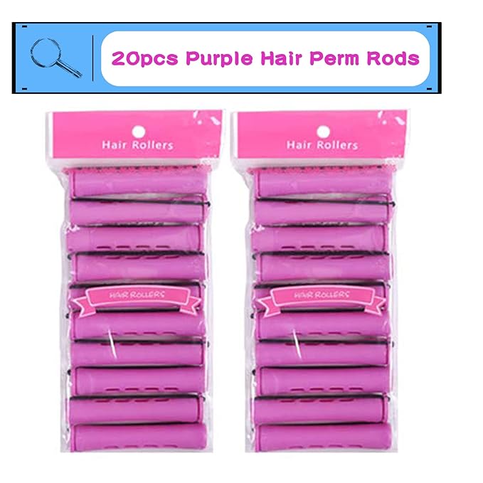 20pcs Women's Perm Rods Set for Natural Hair: 2 Sizes Cold Wave Hair Rollers for Curling and Styling All Hair Lengths - DIY Hairdressing Tools (Purple)-FemmiqueWomen