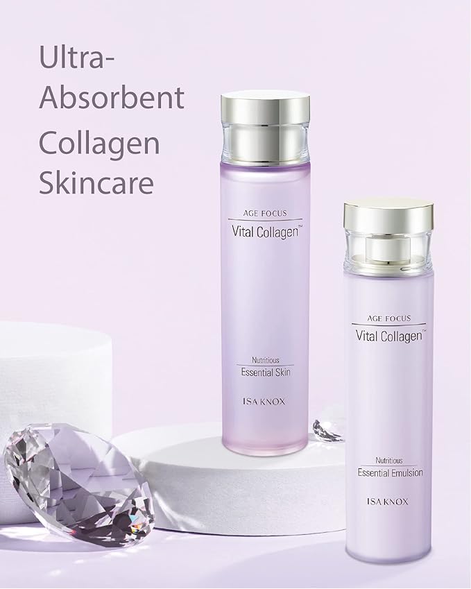 ISA KNOX AGE FOCUS VITAL COLLAGEN SKINCARE GIFT SET - Korean Luxury Premium High-end Skin Toner, Emulsion Lotion, Cream, Hydrolyzed Collagen, Vitamin B12, E, C, (370ml / 12.51 Fl Oz)-FemmiqueWomen