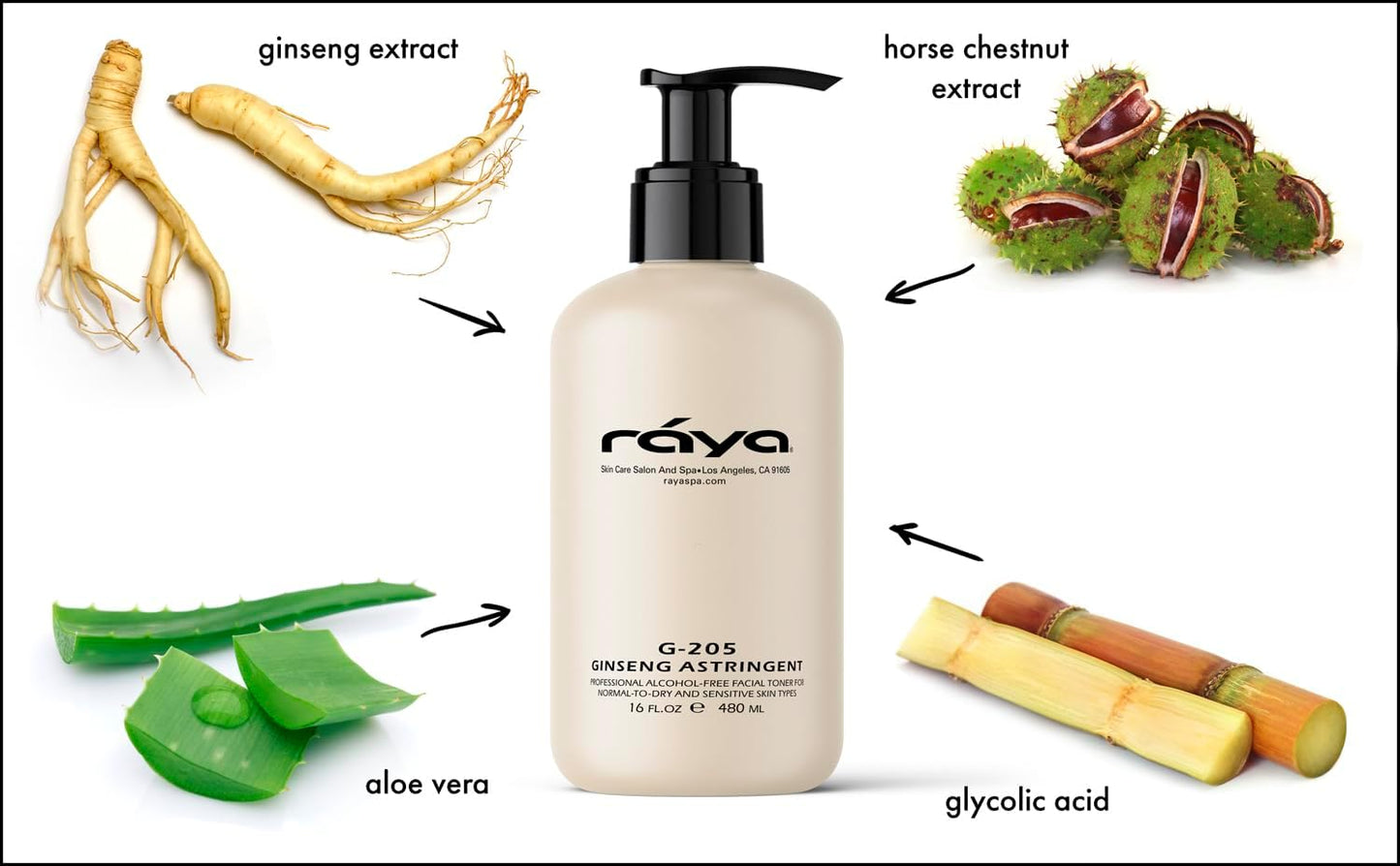 RAYA Ginseng Astringent with AHA 16 oz (G-205) | Gentle Glycolic Facial Toner for Dry and Sensitive Skin | Helps Tighten Pores, Smooth Complexion, and Reduce Fine Lines | Made With Alpha Hydroxy Acids-FemmiqueWomen