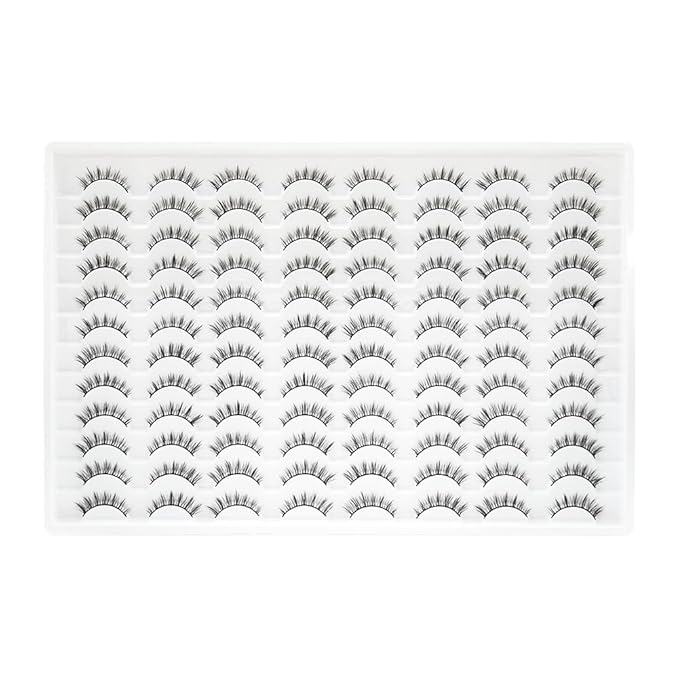 False Eyelashes 48 Pairs Faux Mink Lashes 14mm Wispy Lashes 3D Fluffy Cat Eye Lashes Pack Bulk Wholesale Strip Lashes(style 48-038)-FemmiqueWomen