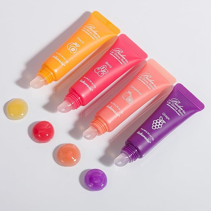 2Pcs Lip Glowy Balm and Lip Sleeping Mask Set, with 4 Flavor Options - Reduce Lip Lines, Enhance Lip Color, Hydrate & Plump Dry Chapped Lips Care (Peach)-FemmiqueWomen