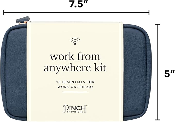 Pinch Provisions Work from Anywhere Kit, Includes 18 Essentials to Help You Stay on Task, Must-Have Essentials, Compact Multi-Functional Vegan Leather Pouch, Navy-FemmiqueWomen