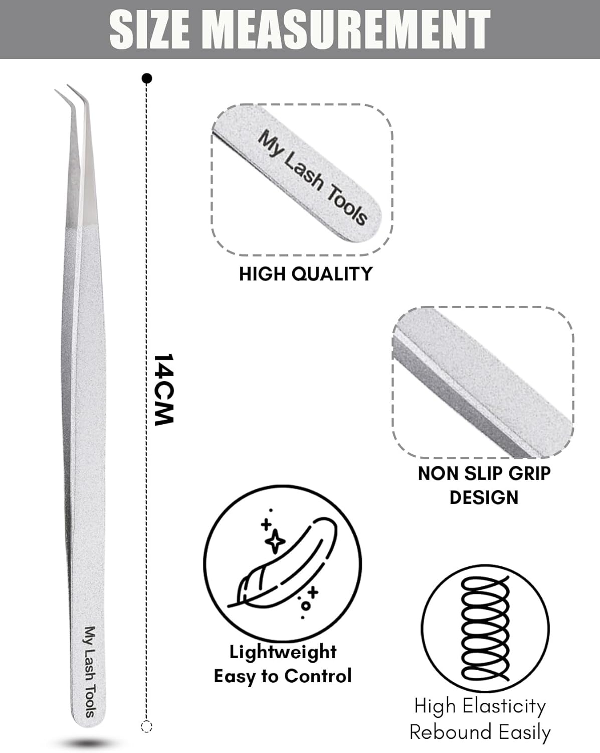 Isolation Tweezer Eyelash Extension Curved Degree Tweezers for Isolation – 14cm Japanese Stainless Steel, Best for Individual Isolation & Classic Lashes Eyelash Twisers (Silver Pantone)-FemmiqueWomen