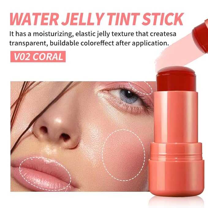 Jelly Blush Stick, Water Jelly Tint Makeup, Sheer Lip & Cheek Tint Stain - Buildable Lightweight Finish, Moisturizing Waterproof Long Lasting Water Tint Lip Stain Makeup-FemmiqueWomen