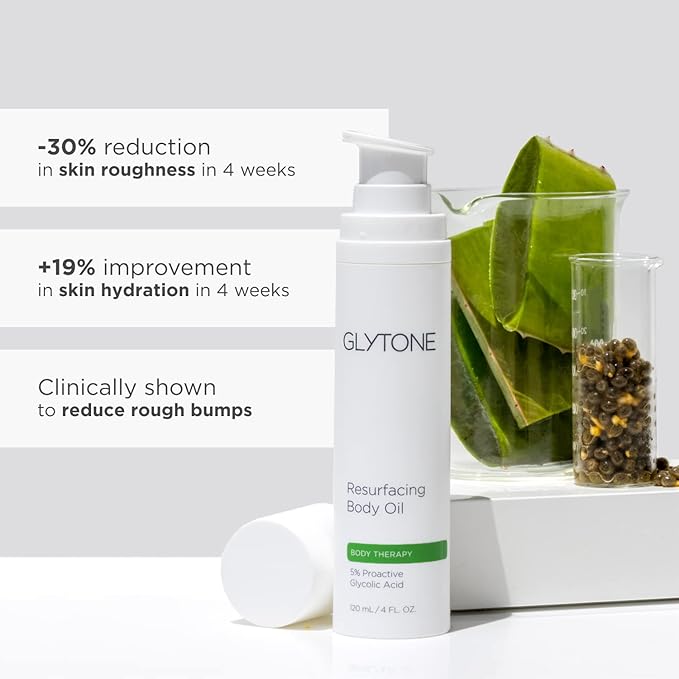Glytone Resurfacing Body Oil– Nourishing & moisturizing anti aging Body Oil for dry Skin & Keratosis Pilaris –5% Proactive Glycolic Acid After Shower oil for Body–Unscented, Non Toxic 4 Fl oz-FemmiqueWomen