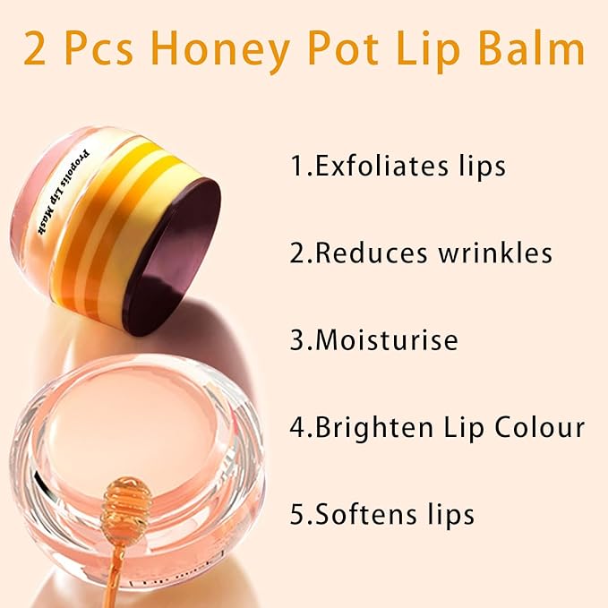 2PCS Lip Mask Overnight, Honey&Strawberry Moisturizing Repair Sleeping Lip Balm, Fade Lip Lines Bee Lip Balm, Hydrating &Prevention Dry and Crack Lip Scrubs Exfoliator (Strawberry & Strawberry)-FemmiqueWomen