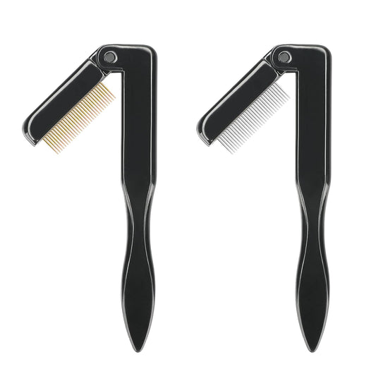 G2PLUS 2PCS Folding Eyelash Comb, Eyelash Separator Tool, Black Eyebrow Comb Metal Teeth, Eyelash Brush Tool for Lash & Brow-FemmiqueWomen