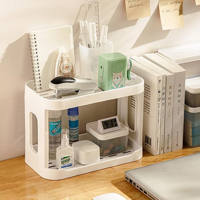 2-Tier Desk Organizers & Dispensers，Mail Holder for Office Desk Organization，Kitchen Spice Rack or Bathroom Countertop Organizer, Gift for Teachers, Classmates, and Friends,White-FemmiqueWomen