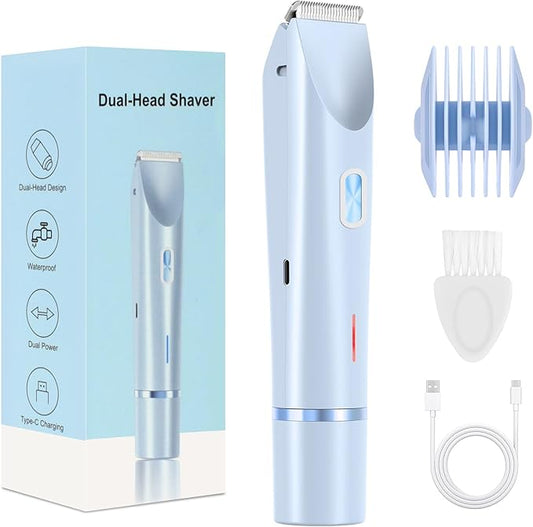 2025 New Bikini Trimmer for Women,Dermave Bikini Shaver,2-in-1 Electric Razors for Women(Blue)-FemmiqueWomen