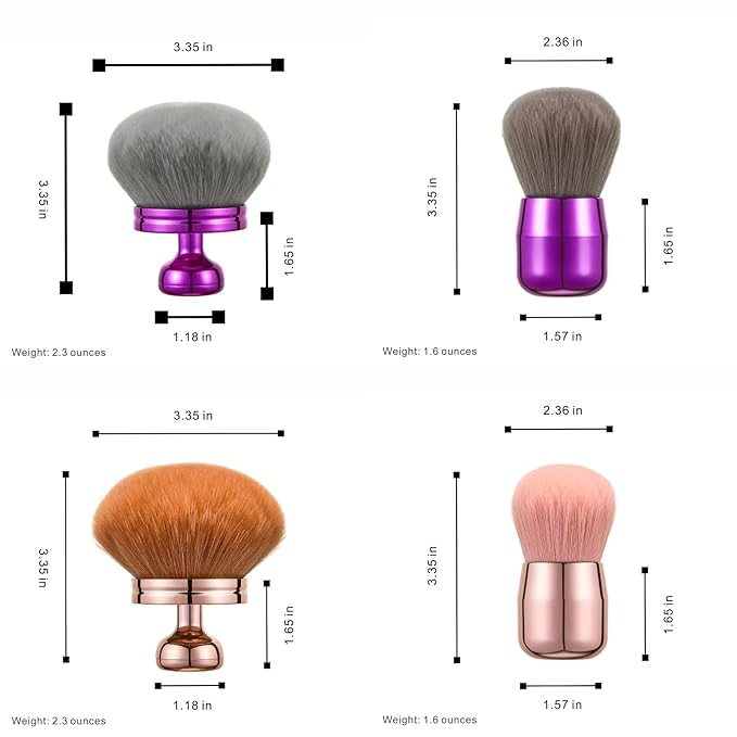 Extra Large Kabuki Brush Set for Body and Face Foundation & Makeup,Multi-functional,Mix bronze self-tanning applicator, wide round head, Great gift for women with Velvet bag(Purple 2pcs)-FemmiqueWomen