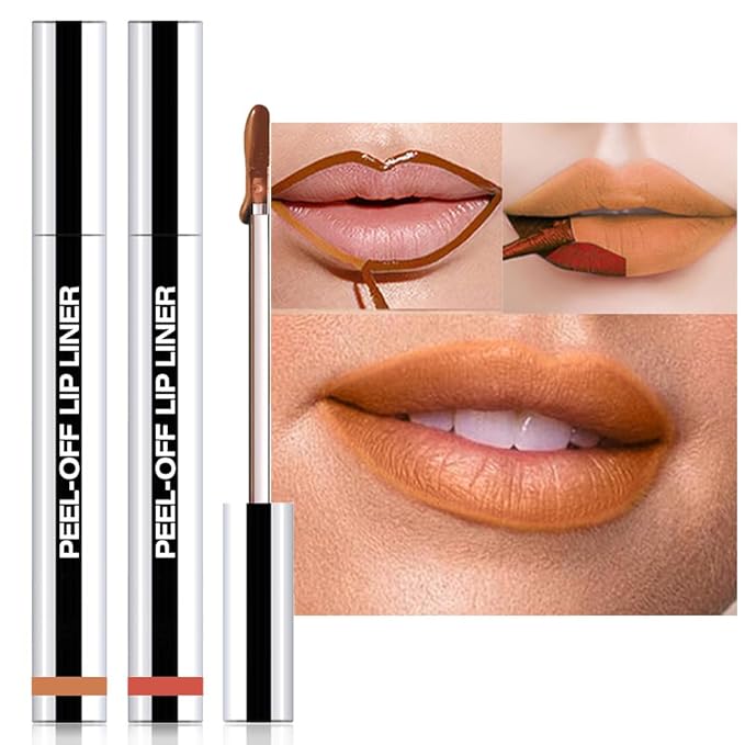 2Pcs Matte Liquid Lip Stain Peel Off Lip liner Tattoo, Matte Peel Off Lip Stain, Long Lasting Waterproof Lipstick Lip Gloss Stain, Transfer-proof for All Skin Types (0.24 fl oz-01#+07#)-FemmiqueWomen