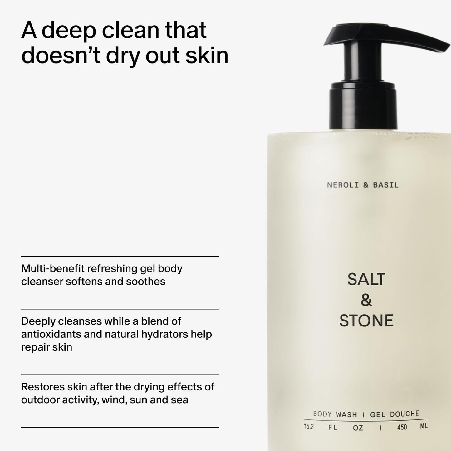 Salt & Stone Body Wash with Antioxidants for Deep Moisture | For Women & Men, Sulfate, Paraben, & Dye Free, Leaving Skin Soft and Hydrated (Neroli & Basil 32 fl oz)-FemmiqueWomen