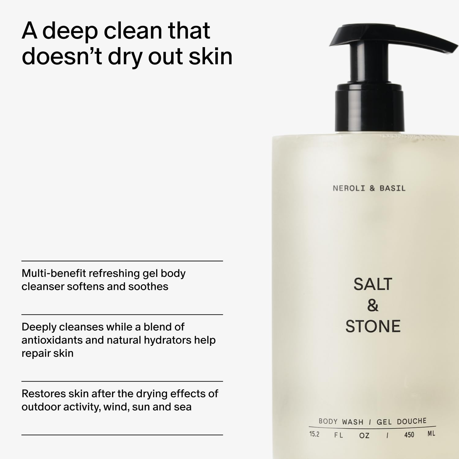 Salt & Stone Body Wash with Antioxidants for Deep Moisture | For Women & Men, Sulfate, Paraben, & Dye Free, Leaving Skin Soft and Hydrated (Neroli & Basil 32 fl oz)-FemmiqueWomen