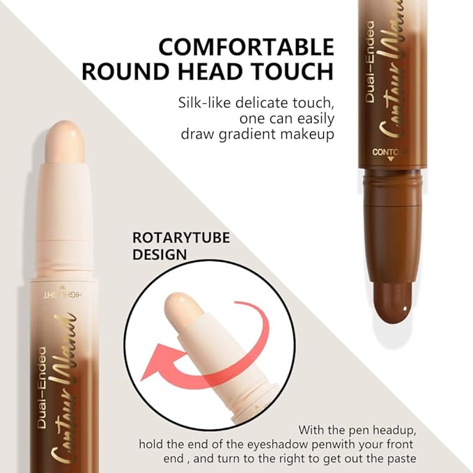 2in1 Cream Contour Highlighter Stick, Neutral Bronzer Makeup Sticks, Applies Dual-Ended Sculpting Stick for Face Body, Long Lasting Waterproof No Smudging, Suitable for Makeup Beginners-Fair-FemmiqueWomen